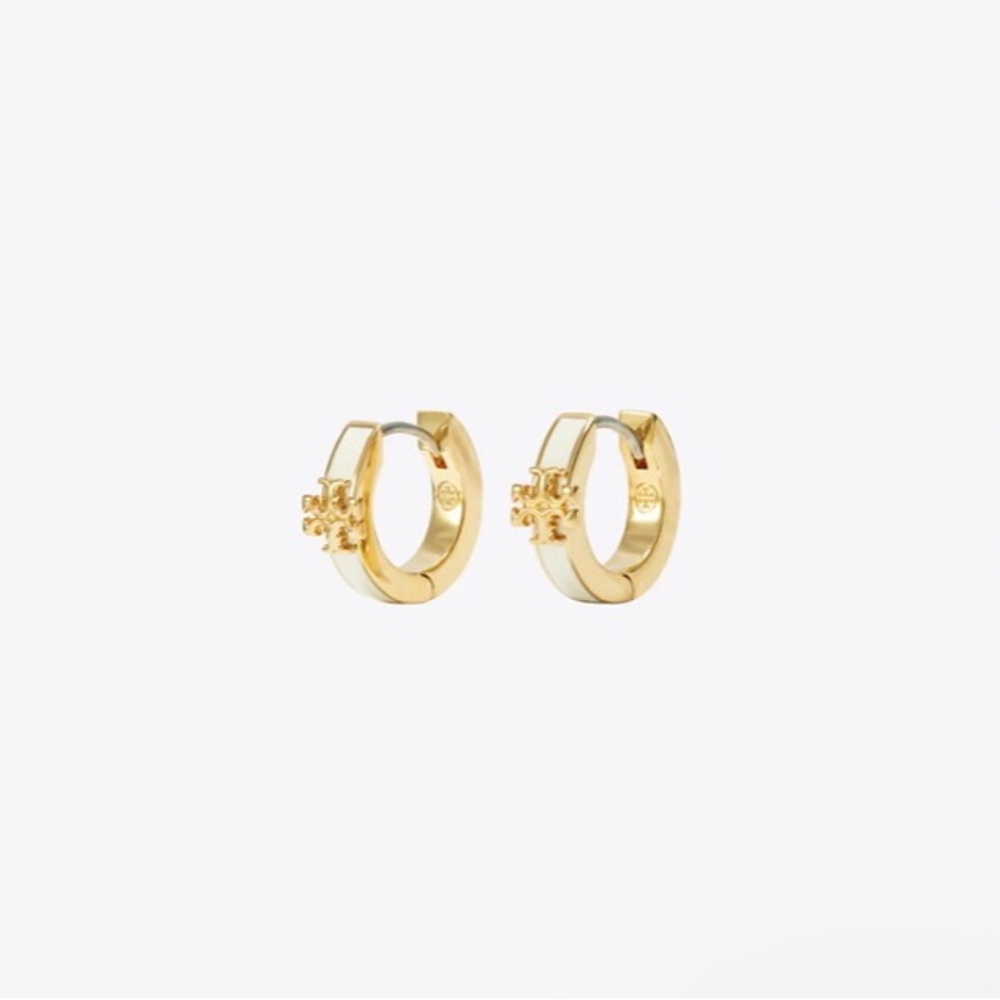 Tory Burch Kira Enamel Ivory/Gold hoop earrings